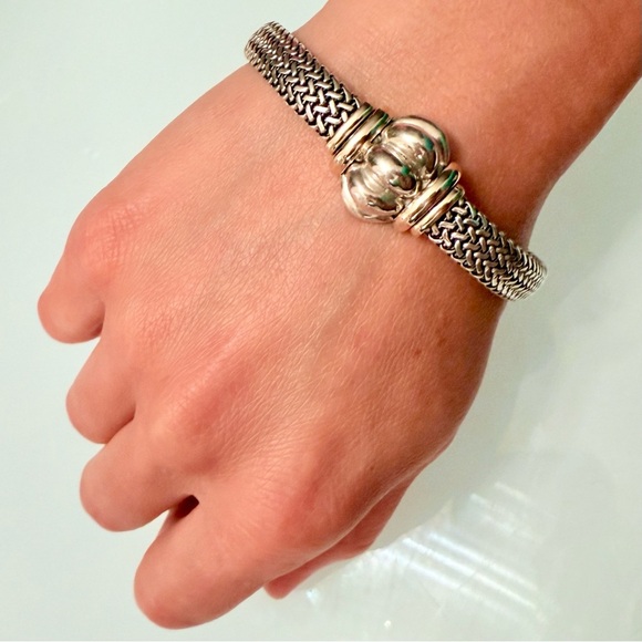 OTC ITALY 14k Gold & 925 Sterling Silver Pillowy Station Mesh Chain Brac… - Picture 3 of 10